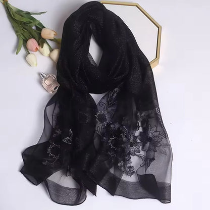 Women Embroidered Scarf Elegant and Versatile for Women Floral Shawl