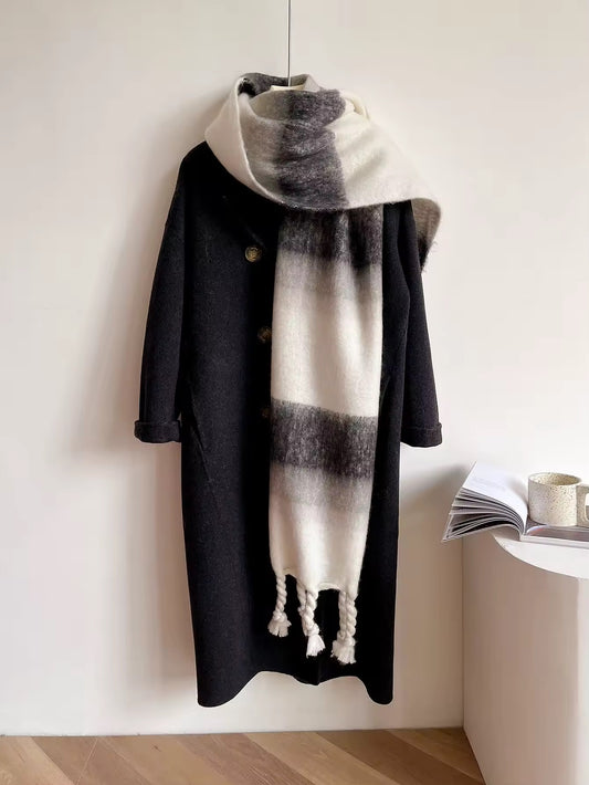 Women & Men Wool Autumn Winter Plaid Warmth Scarf Furry Mohair Shawl Women Woollen