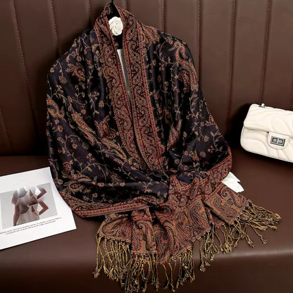Luxury Women Classic Pashmina  Cashmere Touch Bohemia Scarf - Warm Fringe Shawl