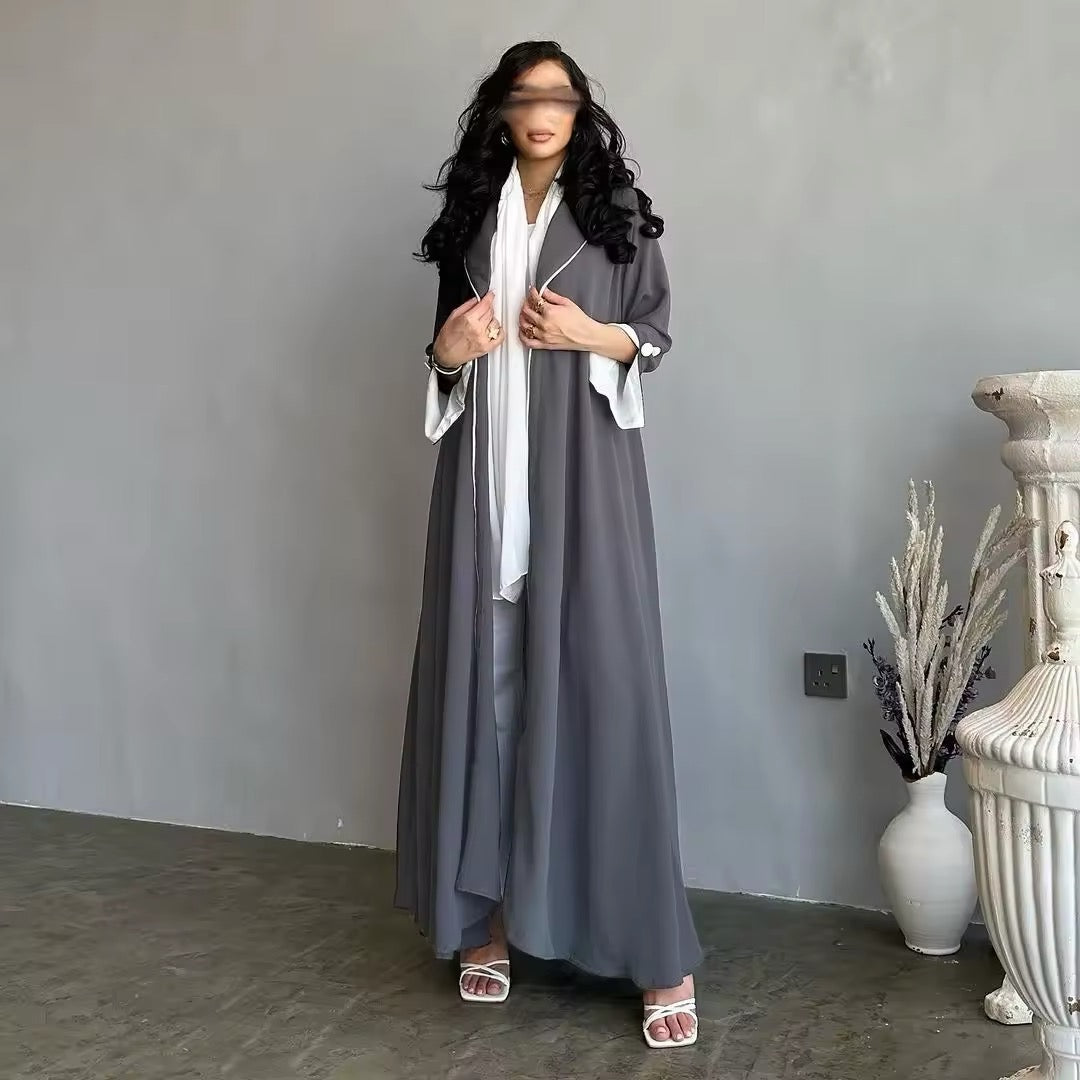 Women Split Abaya Open Front Kaftan Arab Long Robe