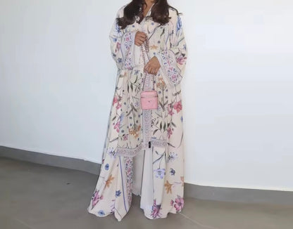 Women Split Abaya Open Front Kaftan Arab Long Robe