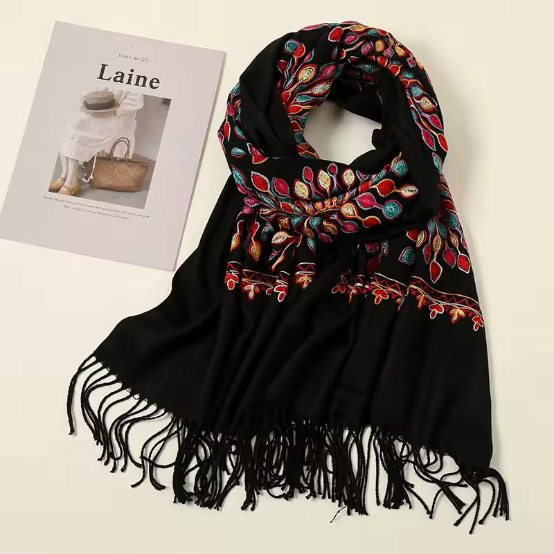 Women Embroidered Scarf Elegant and Versatile for Women Floral Shawl