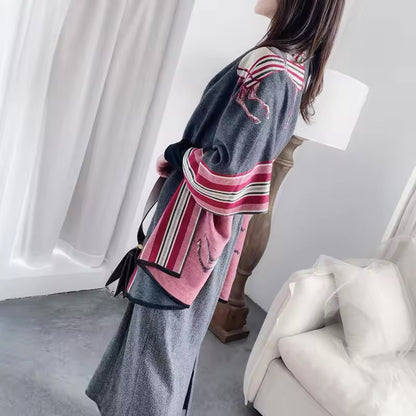 Luxury Women Limited Edition Horse Design Cashmere Touch Scarf - Warm Fringe Shawl