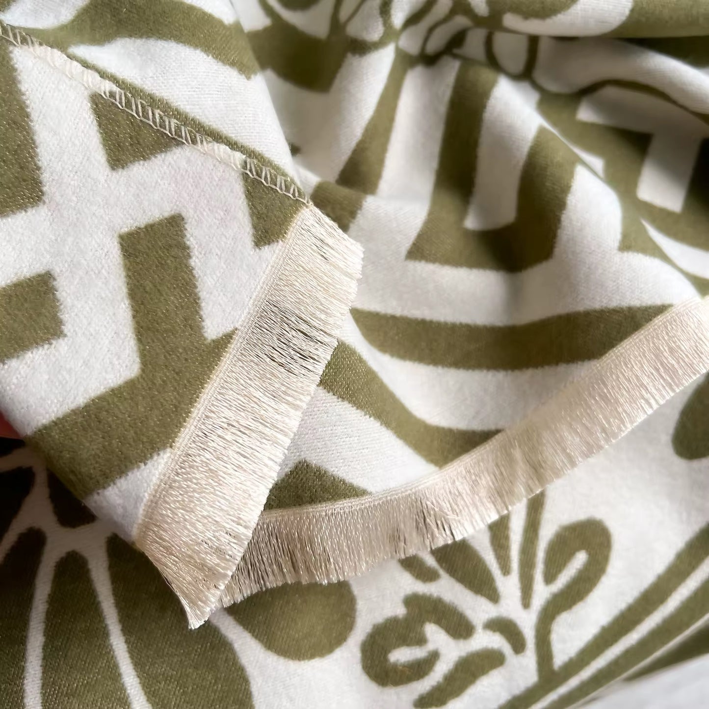 Luxury Women Floral Cashmere Touch Flower Scarf - Warm Fringe Shawl