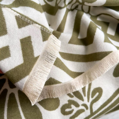 Luxury Women Floral Cashmere Touch Flower Scarf - Warm Fringe Shawl