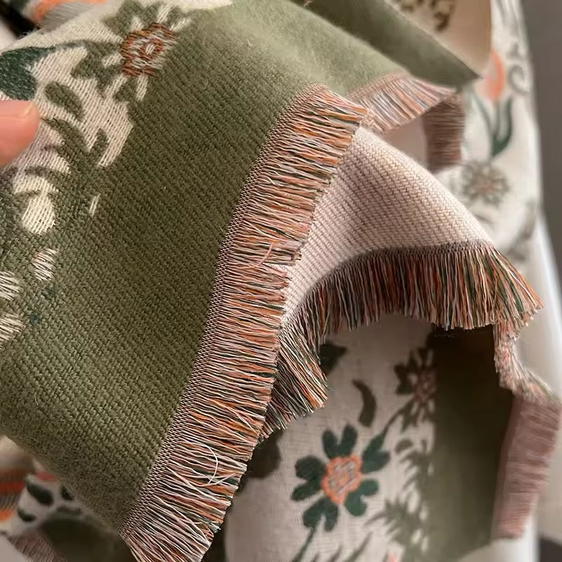 Luxury Women Classic Pashmina Double Sided Cashmere Touch Scarf - Warm Fringe Women Floral Shawl