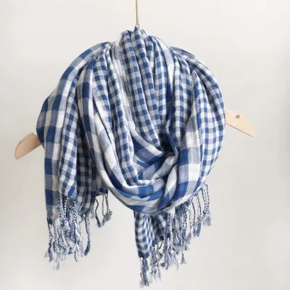 Men & Women Checked Pattern Cashmere Touch Scarf - Warm Fringe Shawl