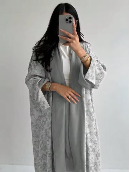 Women Split Abaya Open Front Kaftan Arab Long Robe