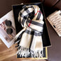 Men & Women Checked Pattern Cashmere Touch Scarf - Warm Fringe Shawl