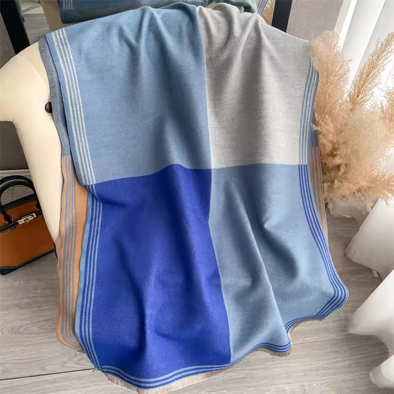Women Luxurious Cashmere Touch Scarf - Warm Fringe Shawl