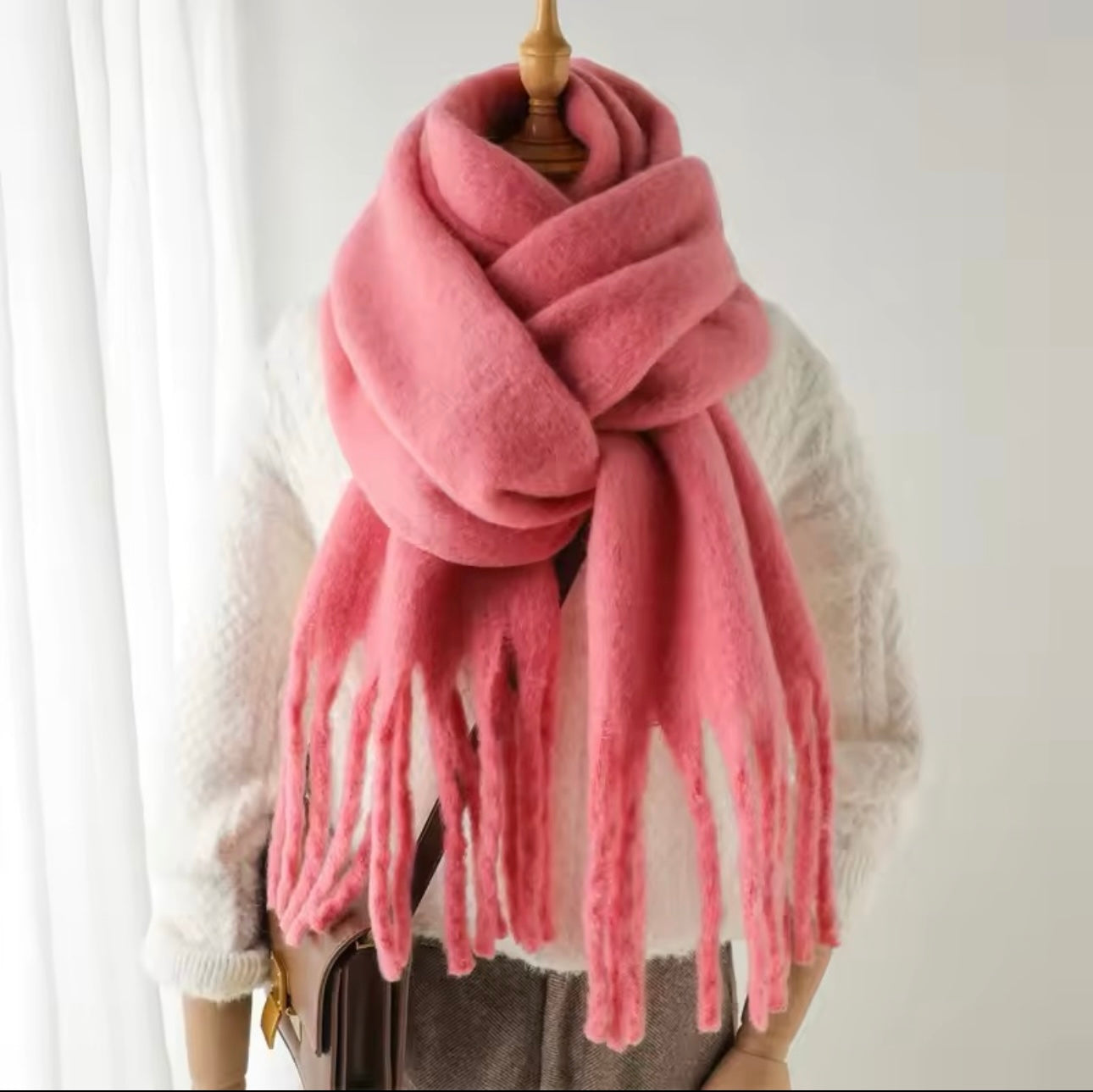 Men Wool & Women Woollen Cashmere Touch Scarf - Warm Fringe Shawl
