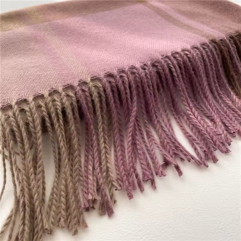 Men & Women Checked Pattern Cashmere Touch Scarf - Warm Fringe Shawl
