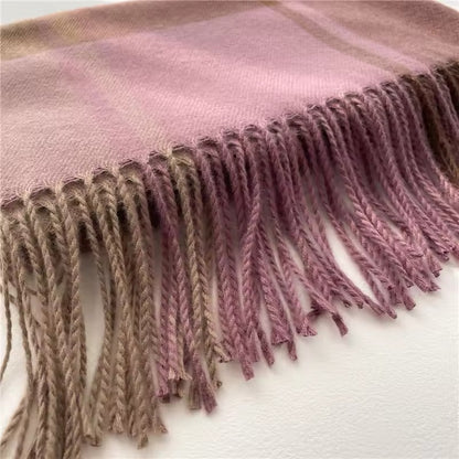 Men & Women Checked Pattern Cashmere Touch Scarf - Warm Fringe Shawl
