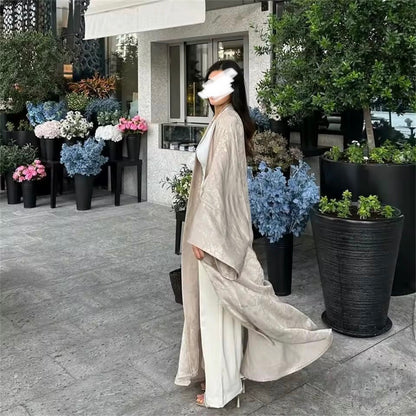 Women Split Abaya Open Front Kaftan Arab Long Robe