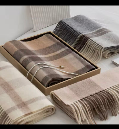 Autumn Winter Plaid Wool Scarf for Men & Women Checked Cashmere Shawl Warm Thickened Neckerchief Korean Versatile Wraps