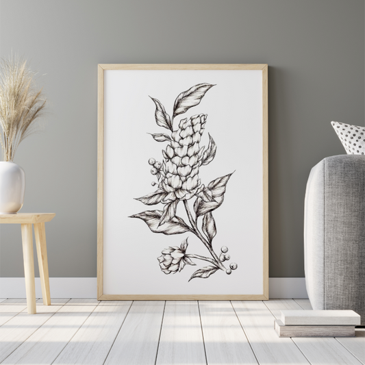 Hand Drawn Floral Art On Cartridge Paper - No Frame (Size: A4 & A3)