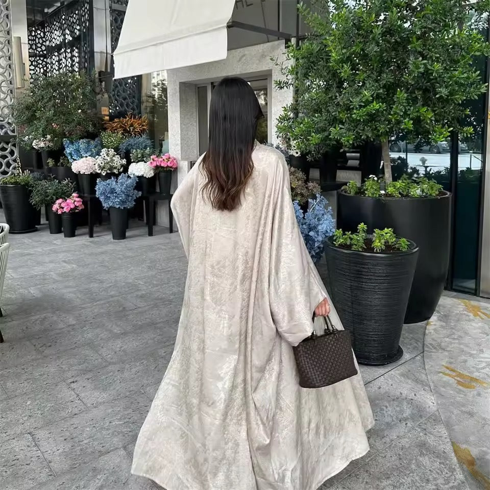 Women Split Abaya Open Front Kaftan Arab Long Robe