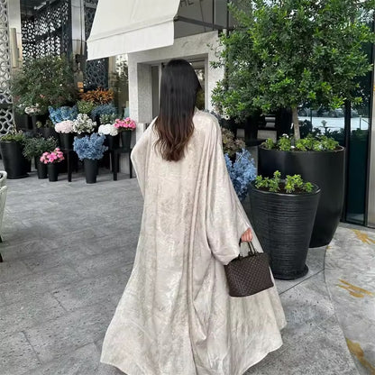 Women Split Abaya Open Front Kaftan Arab Long Robe
