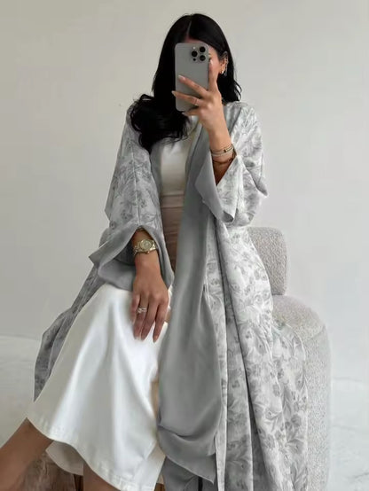 Women Split Abaya Open Front Kaftan Arab Long Robe