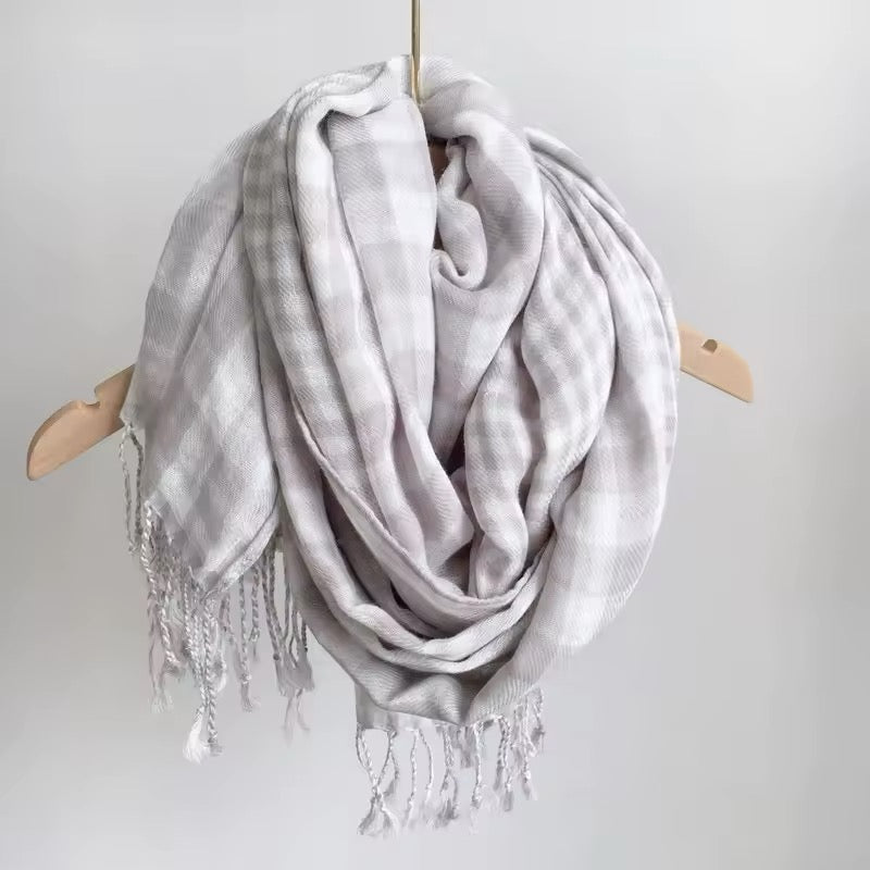 Men & Women Checked Pattern Cashmere Touch Scarf - Warm Fringe Shawl