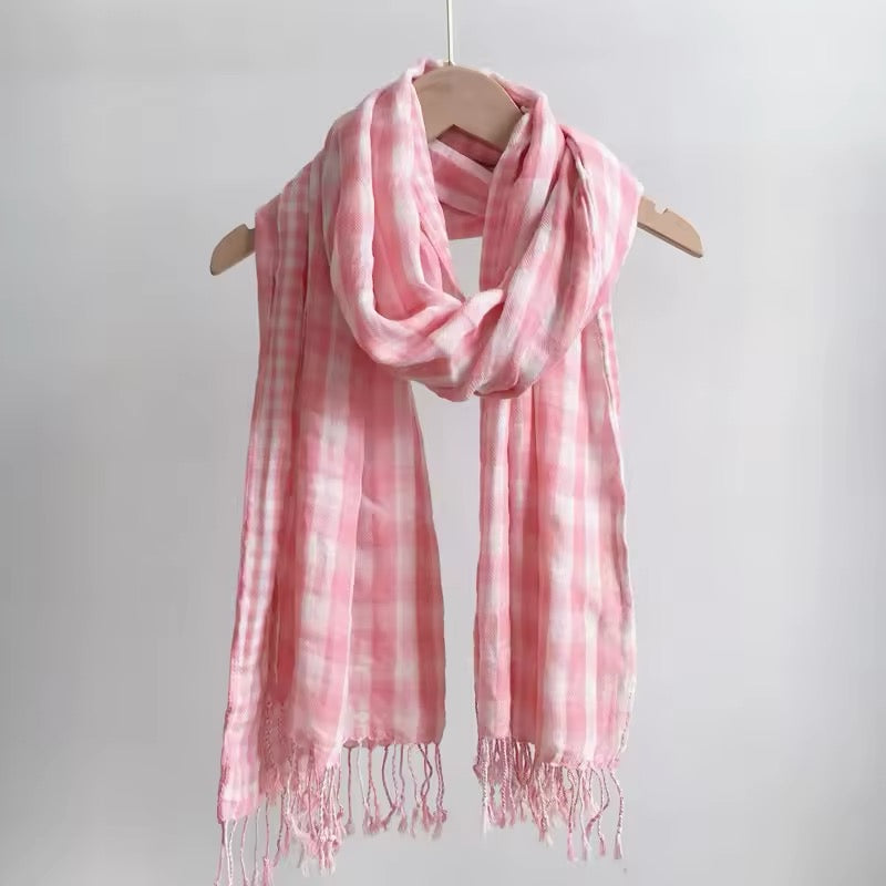 Men & Women Checked Pattern Cashmere Touch Scarf - Warm Fringe Shawl