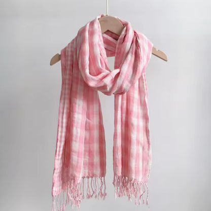Men & Women Checked Pattern Cashmere Touch Scarf - Warm Fringe Shawl