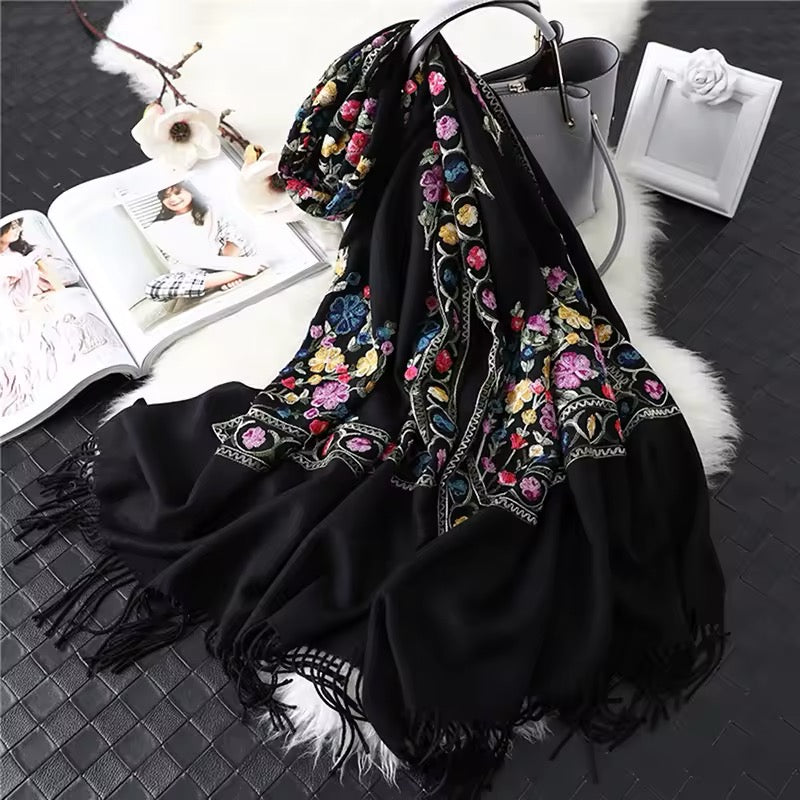 Women Embroidered Scarf Elegant and Versatile for Women Floral Shawl
