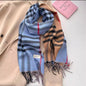 Men & Women Checked Pattern Cashmere Touch Scarf - Warm Fringe Shawl