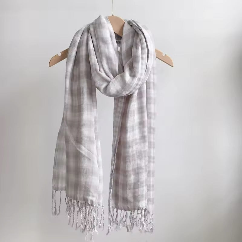 Men & Women Checked Pattern Cashmere Touch Scarf - Warm Fringe Shawl