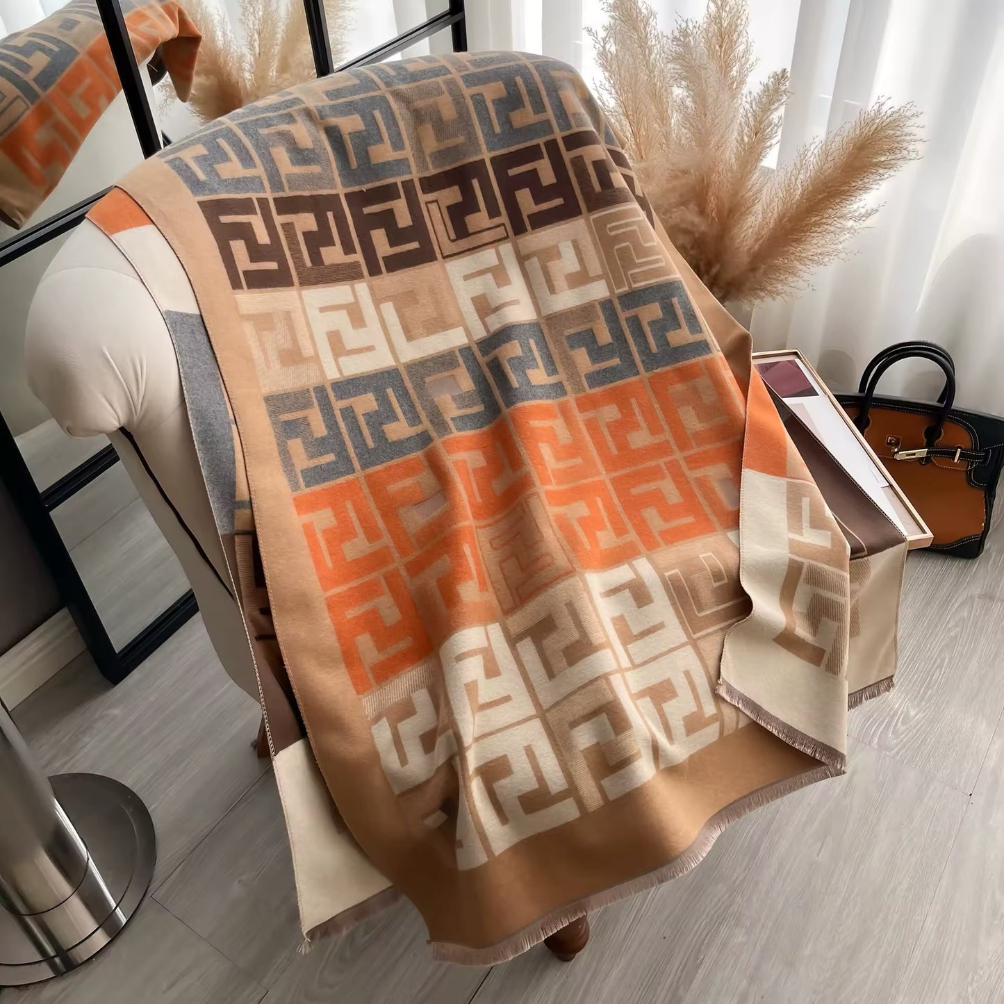 Women Luxurious Cashmere Touch Scarf - Warm Fringe Shawl