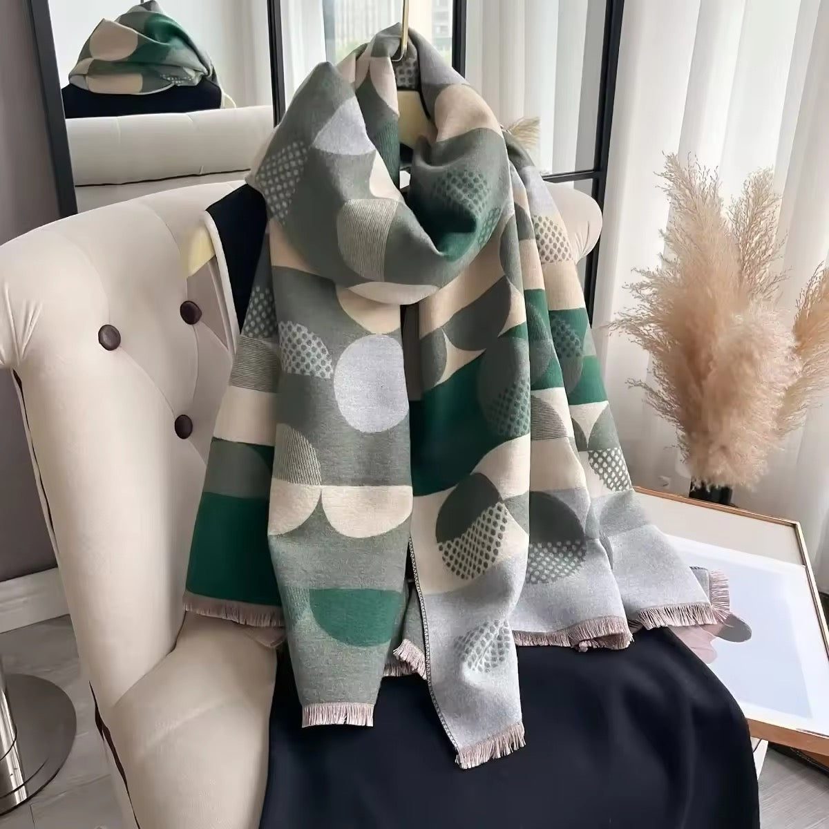 Women Luxurious Cashmere Touch Scarf - Warm Fringe Shawl