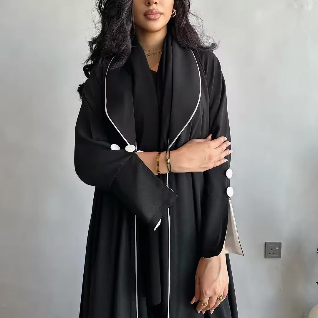 Women Split Abaya Open Front Kaftan Arab Long Robe