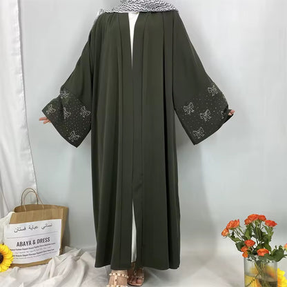 Women Split Abaya Open Front Kaftan Arab Long Robe