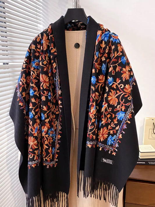 Women Embroidered Scarf Elegant and Versatile for Women Floral Long Shawl
