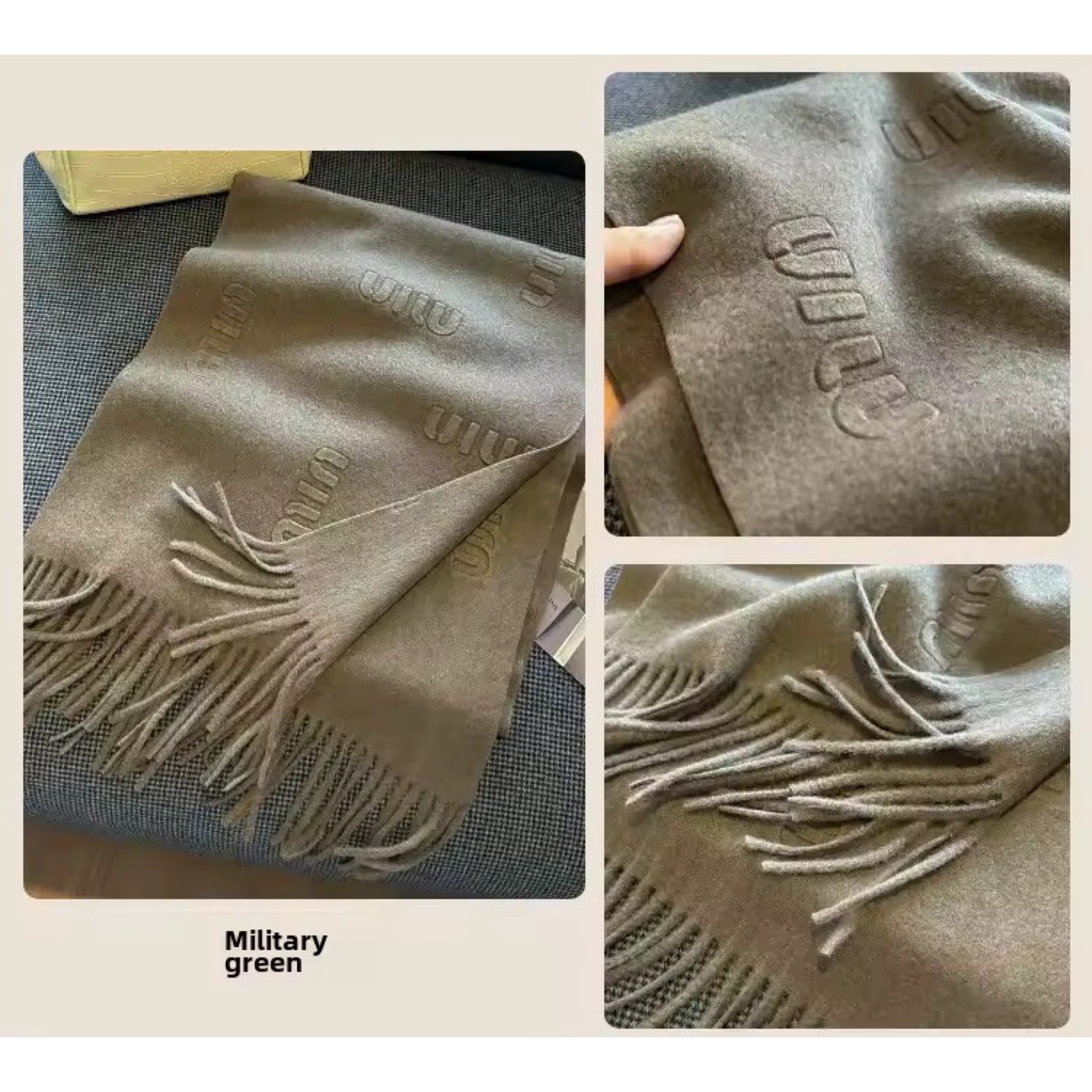 Women & Men Wool Scarf Embossed Simple Warm Muffler Cashmere Thick Fringed Shawl Women Woollen
