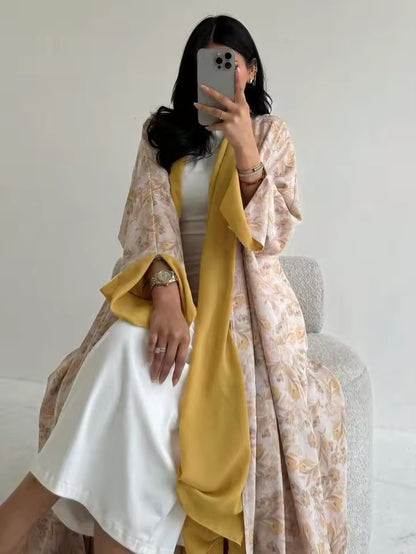 Women Split Abaya Open Front Kaftan Arab Long Robe