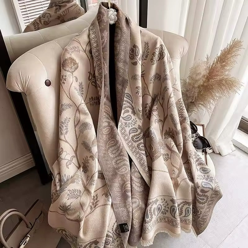 Luxury Women Classic Pashmina Double Sided Cashmere Touch Scarf - Warm Fringe Shawl Women Floral