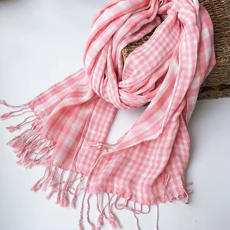 Men & Women Checked Pattern Cashmere Touch Scarf - Warm Fringe Shawl