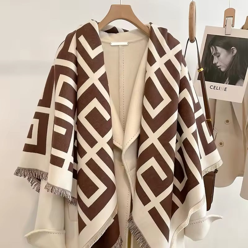 Women Luxurious Cashmere Touch Scarf - Warm Fringe Shawl