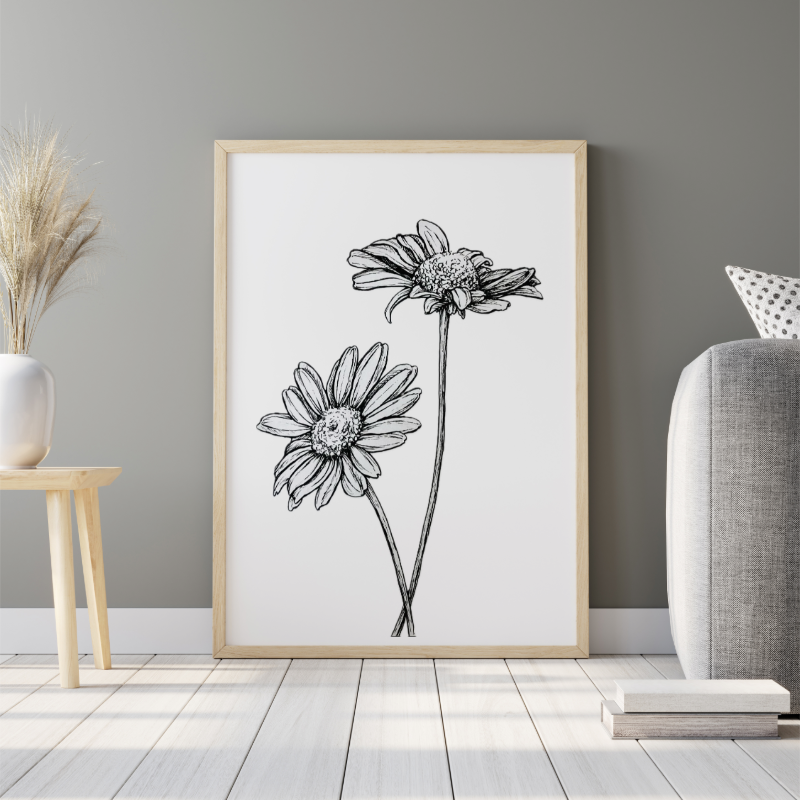 Hand Drawn Floral Art on Cartridge Paper - No Frame (Size: A4 & A3)