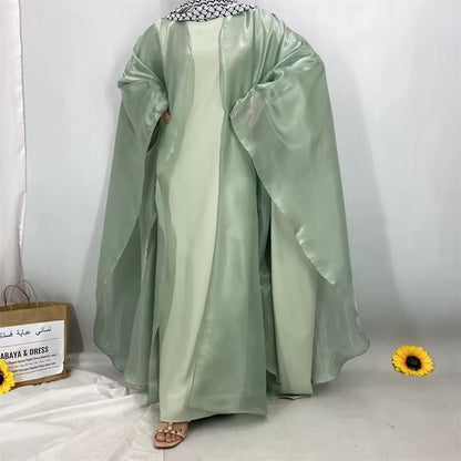 Women Split Abaya Open Front Kaftan Arab Long Robe