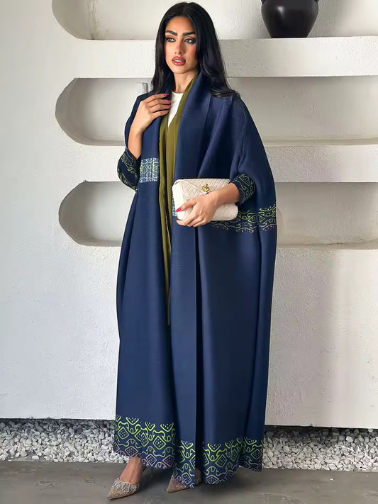 Women Split Abaya Open Front Kaftan Arab Long Robe