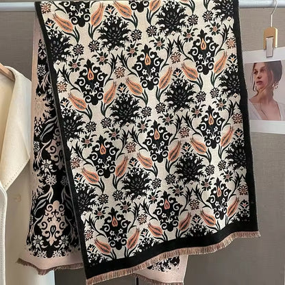 Luxury Women Classic Pashmina Double Sided Cashmere Touch Scarf - Warm Fringe Women Floral Shawl