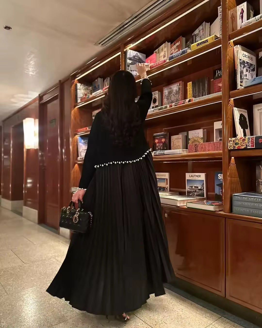 Pearl Women Split Abaya Cardigan Pleated Long Dress Kaftan Robe Open Front Jalabiya