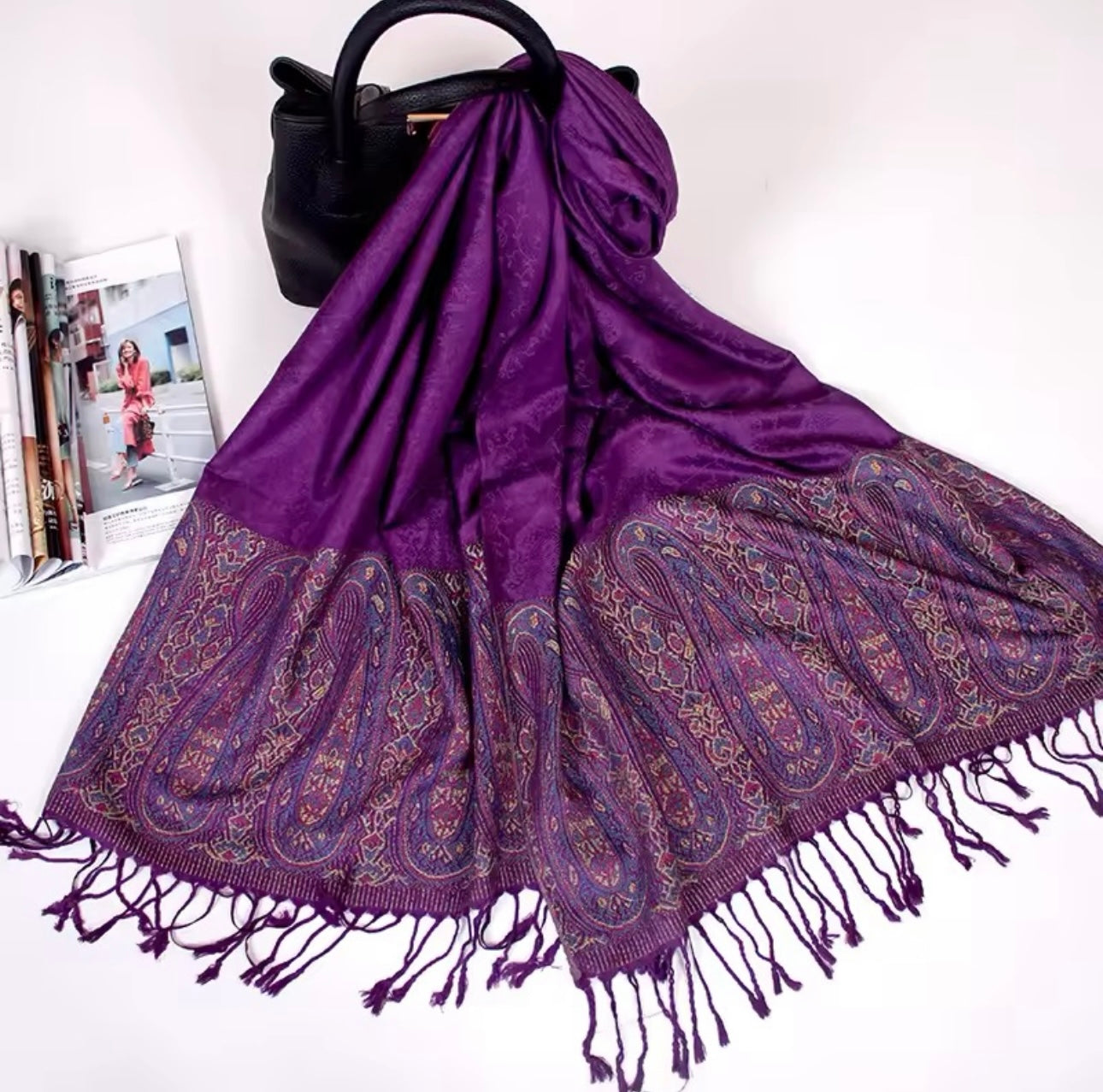 Luxury Women Classic Pashmina Cashmere Touch Scarf - Warm Fringe Pashmina Shaw