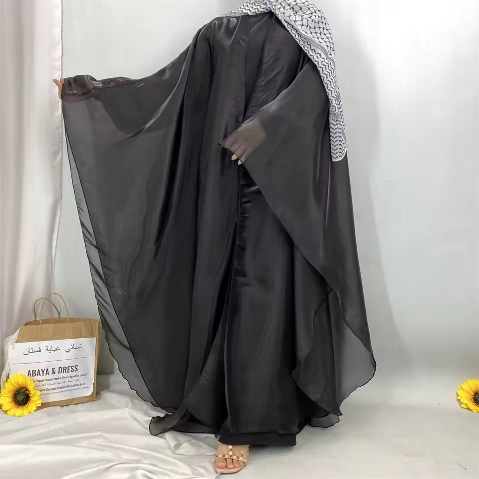 Women Split Abaya Open Front Kaftan Arab Long Robe