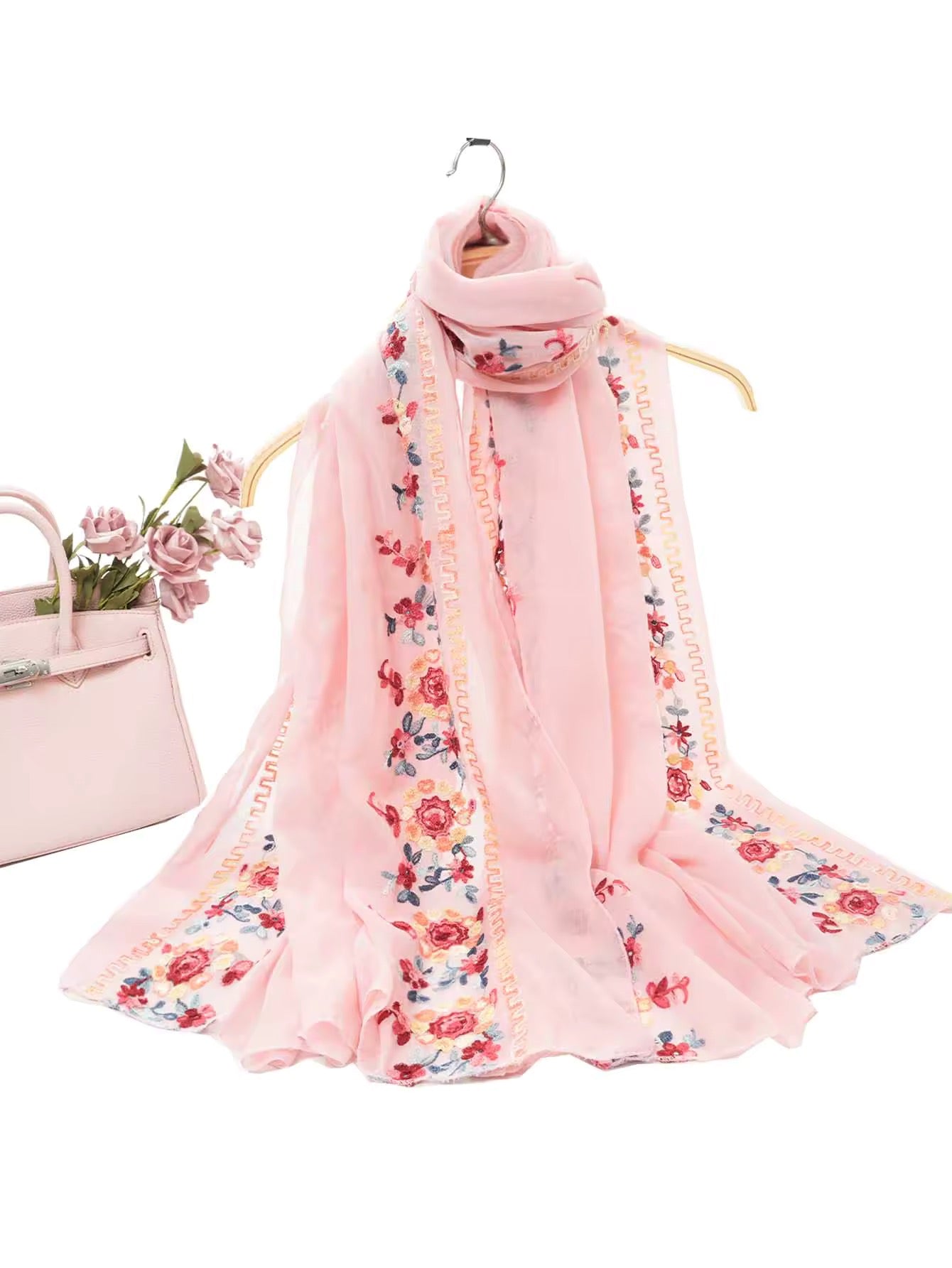 Women Embroidered Scarf Elegant and Versatile for Women Floral Shawl