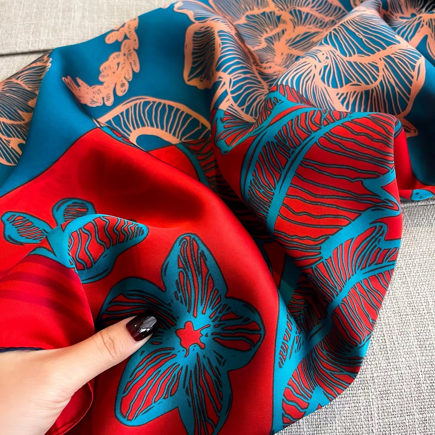 Satin Shawls Autumn Colour Print Luxury Silk Scarf Scarves Women Silk Satin