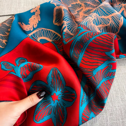 Satin Shawls Autumn Colour Print Luxury Silk Scarf Scarves Women Silk Satin
