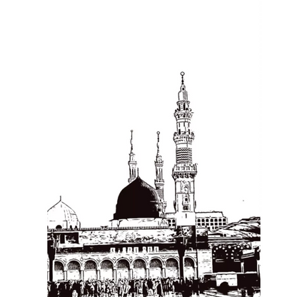 Hand Drawn Madina City Art on Cartridge Paper - No Frame (Size: A4 & A3)